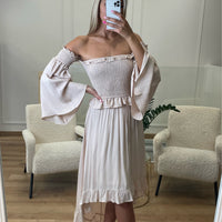 Ensemble bohème haut col bardot et jupe asymétrique