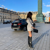 Ensemble blazer et jupe en tweed quadrillé blanc et noir