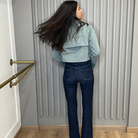 Jean slim flare à surpiqûres bleu brut