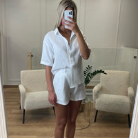Ensemble chemise et short en gaze de coton blanc SANTORIN
