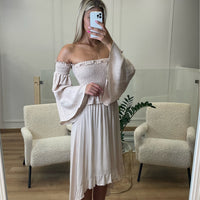 Ensemble bohème haut col bardot et jupe asymétrique