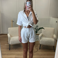 Ensemble chemise et short en gaze de coton blanc SANTORIN