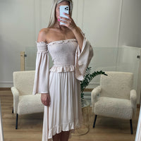 Ensemble bohème haut col bardot et jupe asymétrique