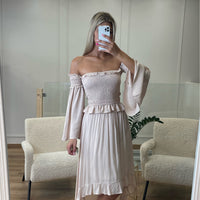 Ensemble bohème haut col bardot et jupe asymétrique