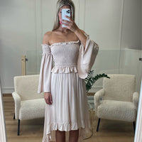 Ensemble bohème haut col bardot et jupe asymétrique