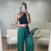 Pantalon fluide satiné vert