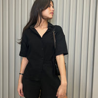 Ensemble chemise et short en gaze de coton noir SANTORIN