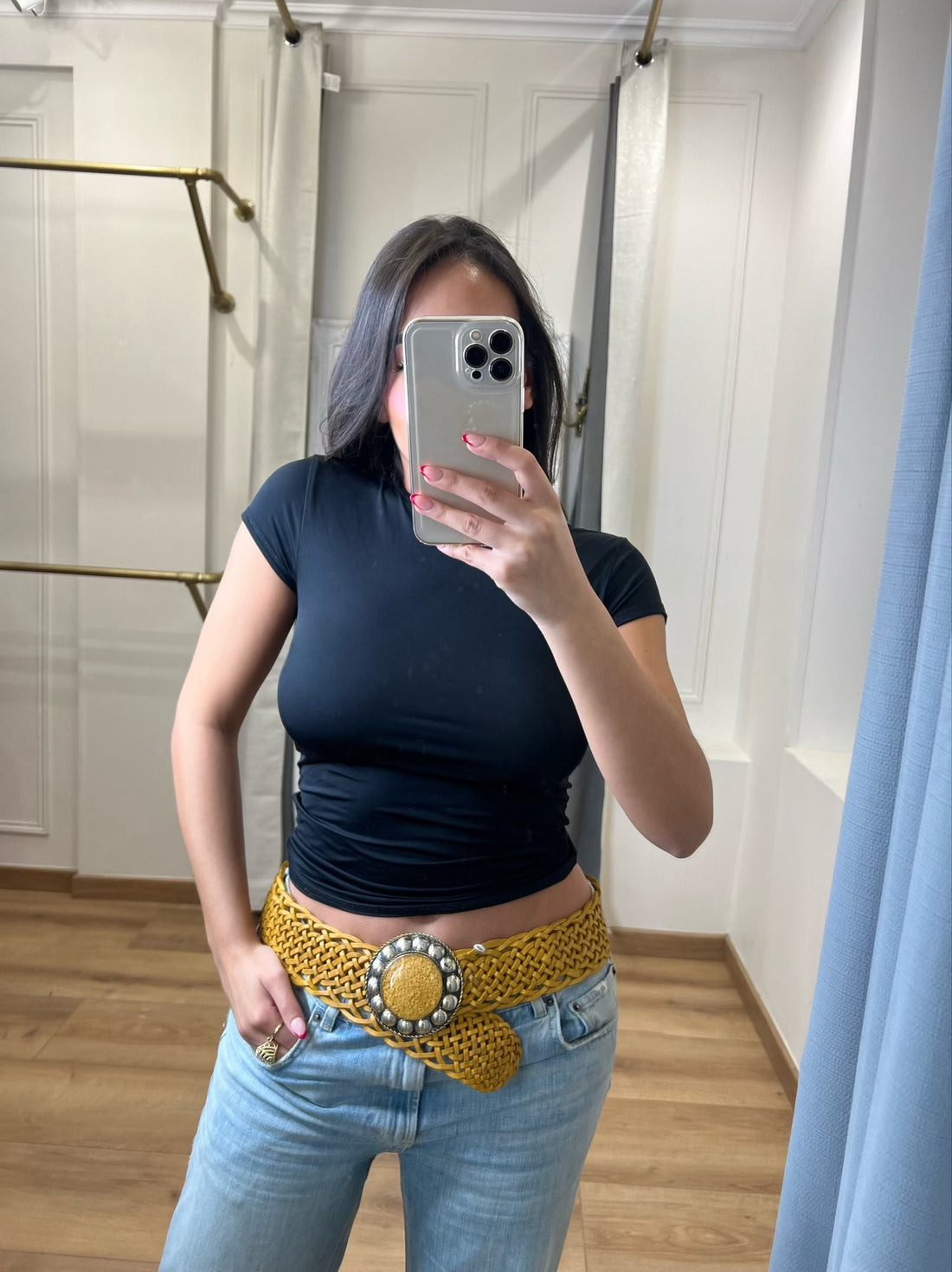 Ceinture en cuir jaune