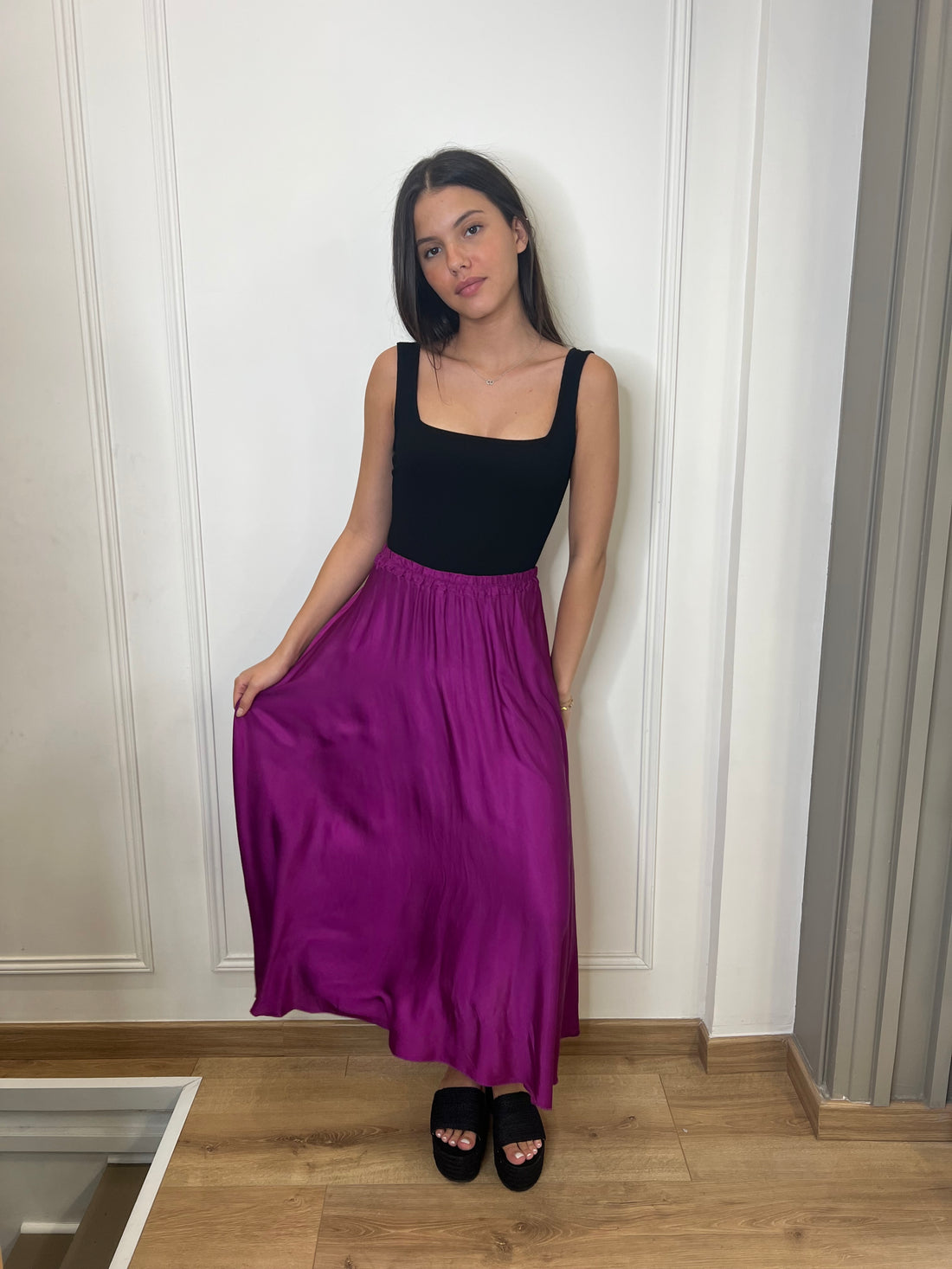 Jupe longue satinée fuschia