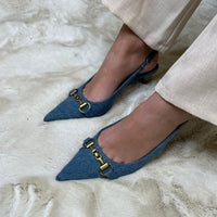 Talons en jean mi-haut avec bride arrière