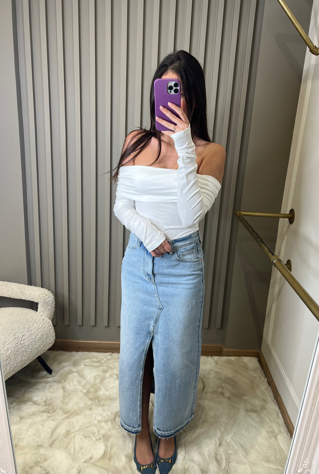 Jupe en jean bleue longue