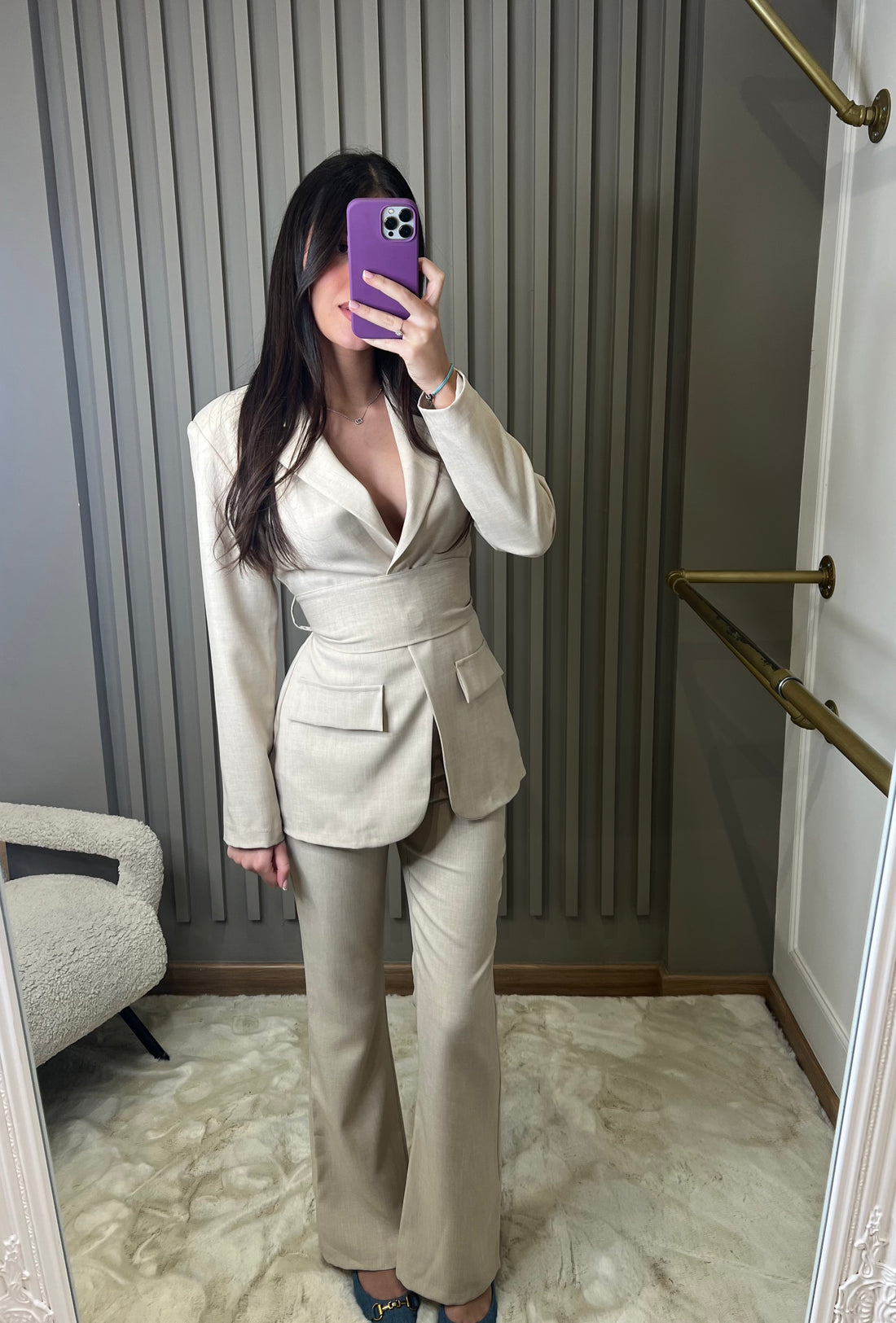 Ensemble blazer et pantalon beige