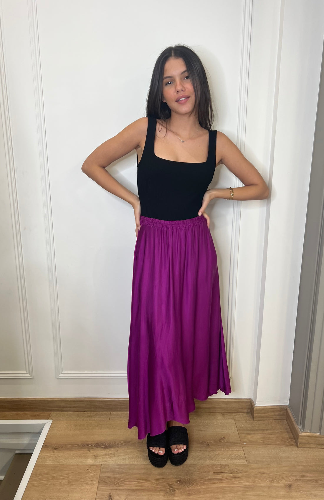 Jupe longue satinée fuschia