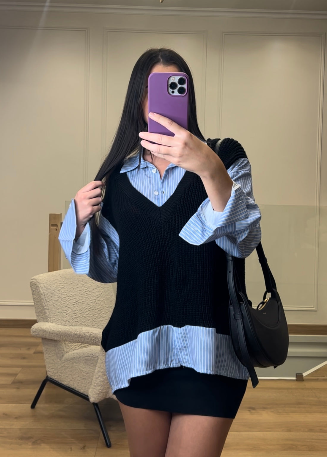 Chemise style pull noir