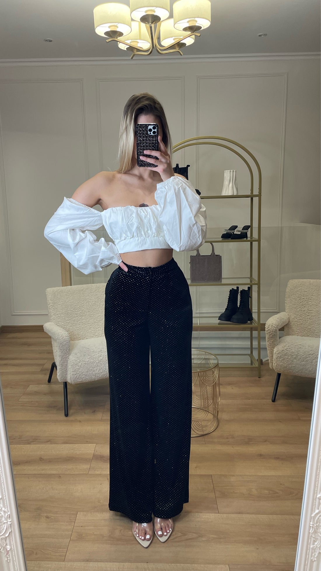 Pantalon pailleté noir en velours