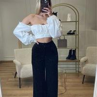 Pantalon pailleté noir en velours