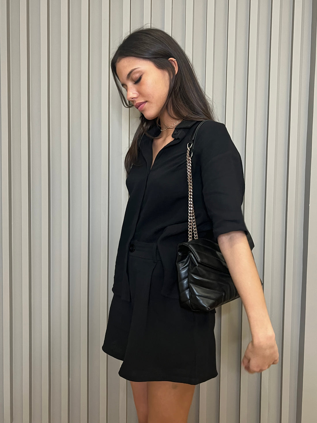 Ensemble chemise et short en gaze de coton noir SANTORIN