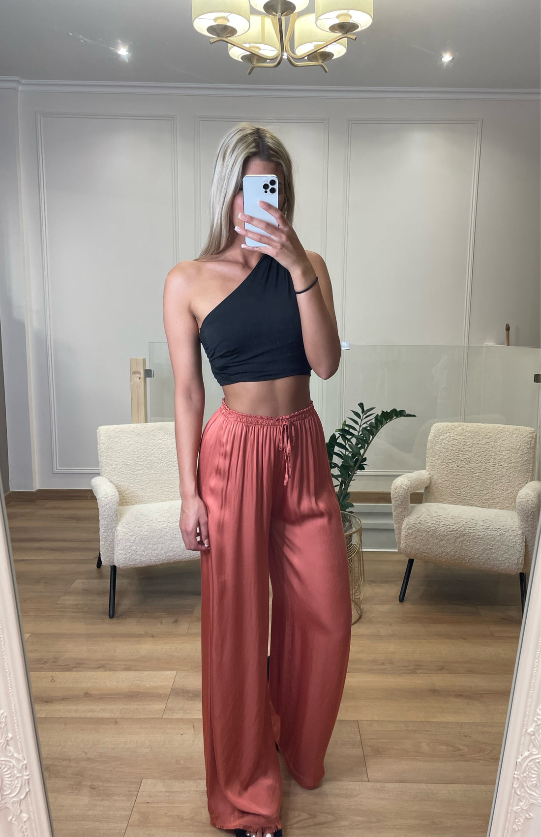 Pantalon fluide rose cuivré