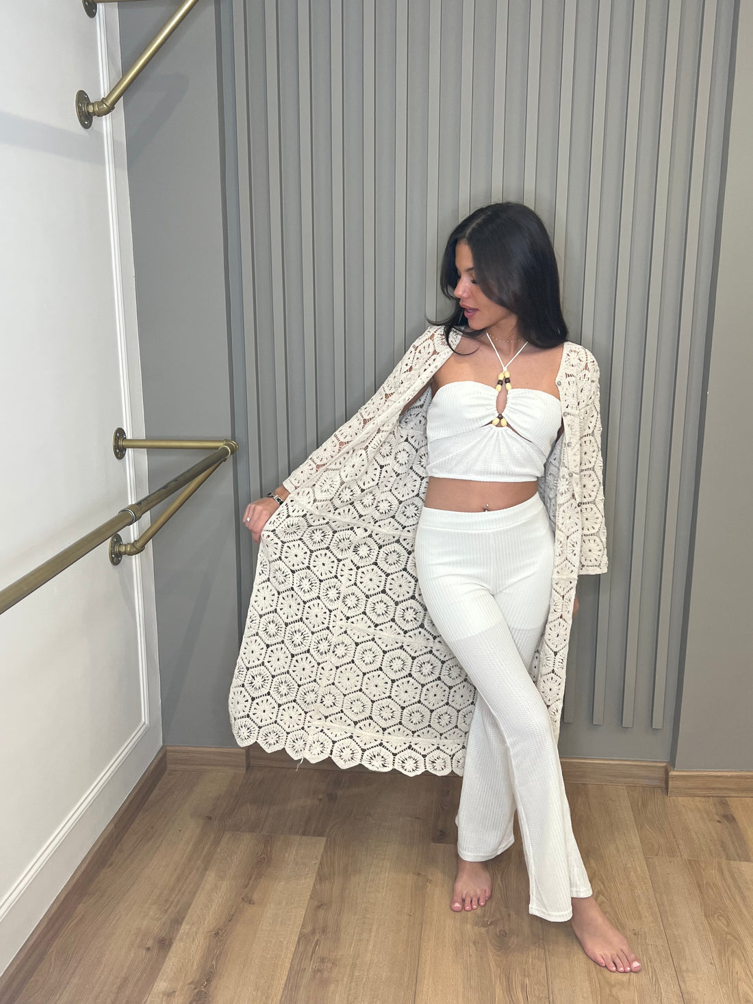 Gilet maille crochet beige