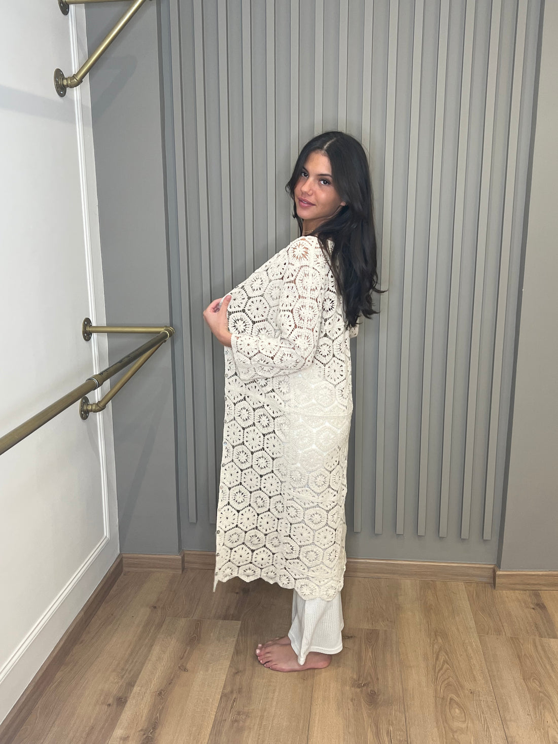 Gilet maille crochet beige