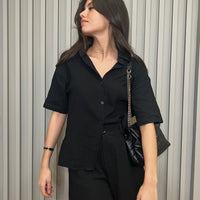 Ensemble chemise et short en gaze de coton noir SANTORIN