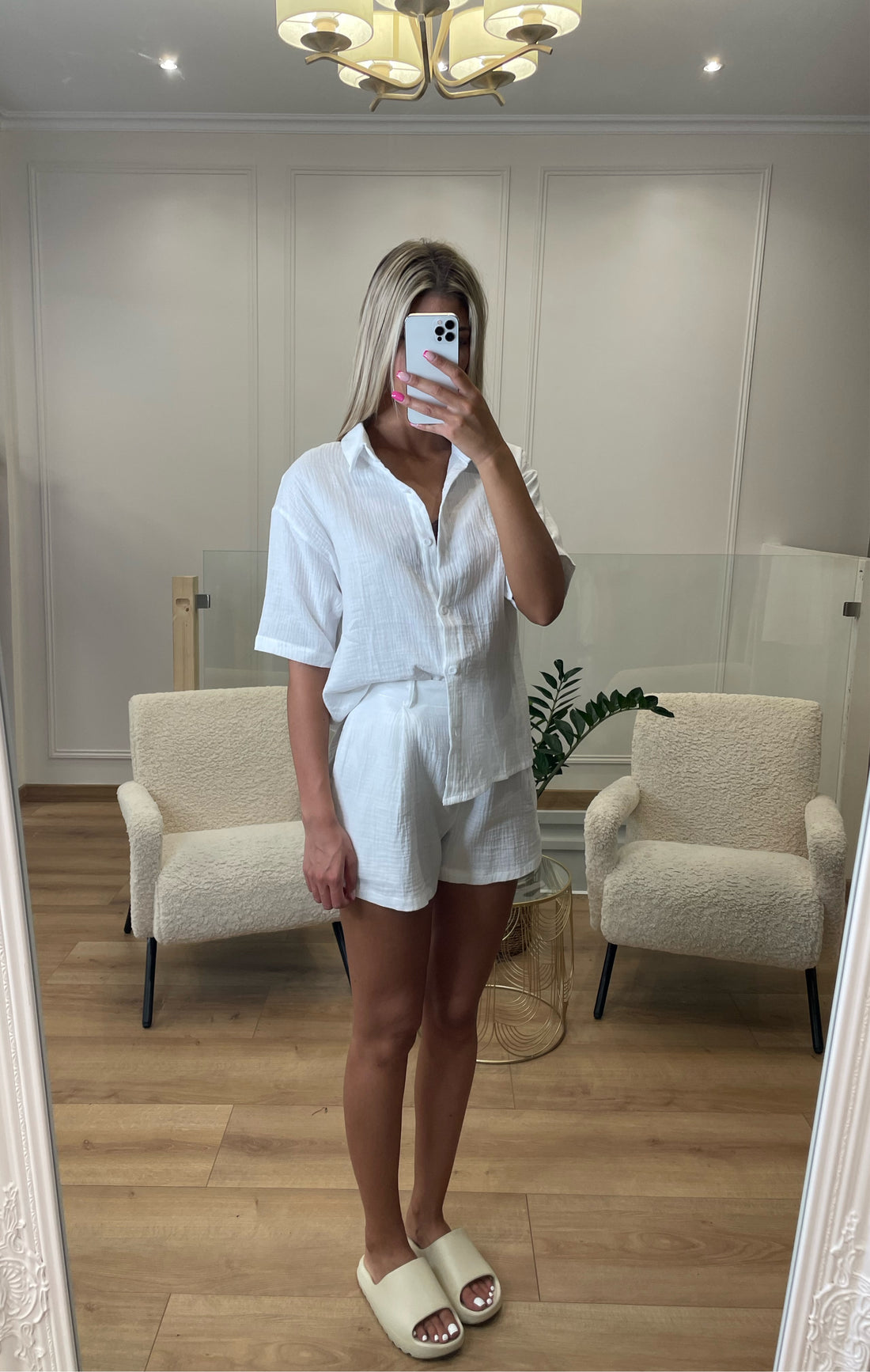 Ensemble chemise et short en gaze de coton blanc SANTORIN