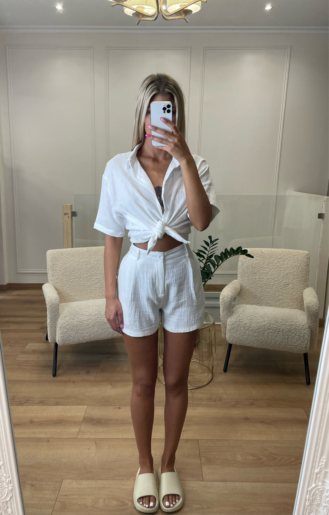 Ensemble chemise et short en gaze de coton blanc SANTORIN