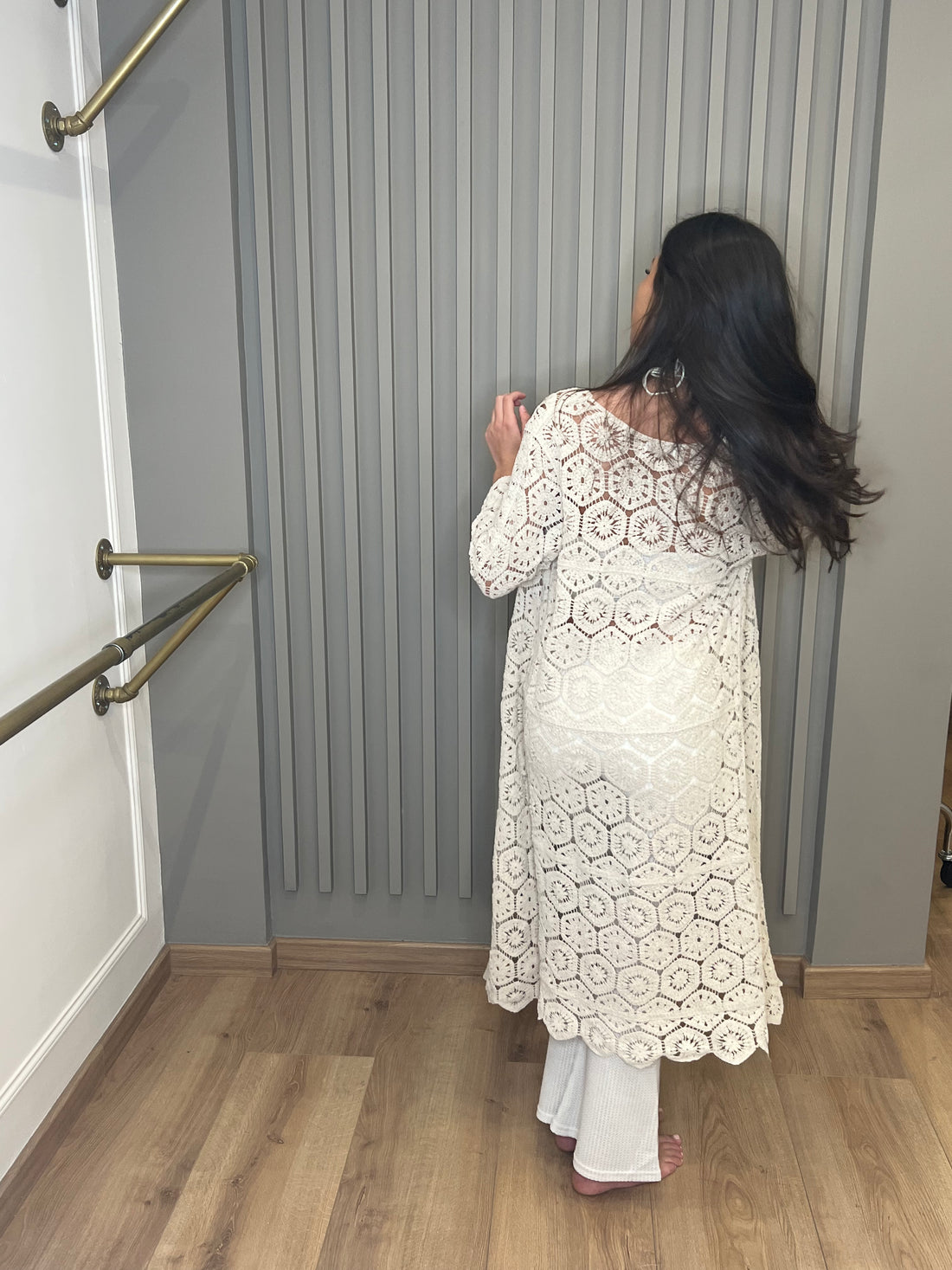 Gilet maille crochet beige