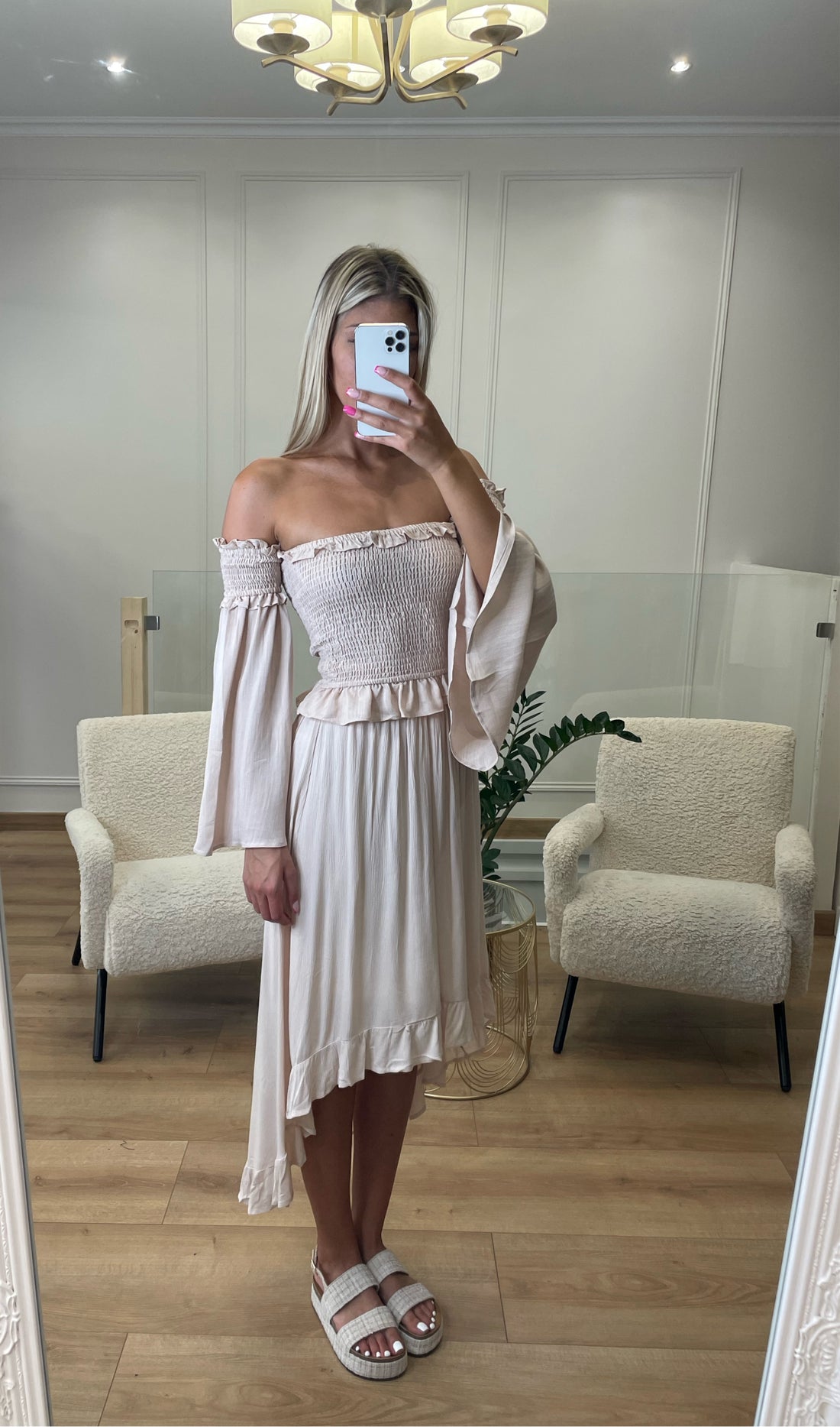 Ensemble bohème haut col bardot et jupe asymétrique