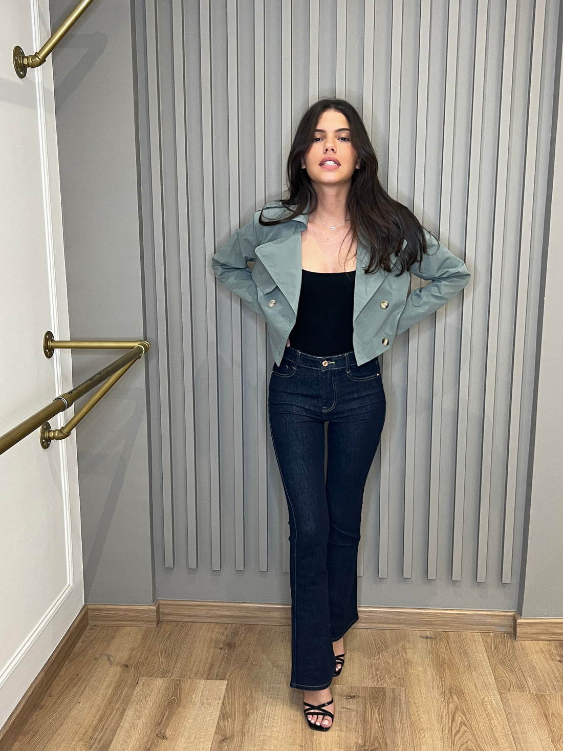 Jean slim flare à surpiqûres bleu brut