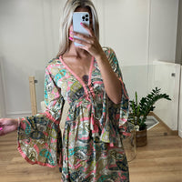 Robe bohème courte à manches longues