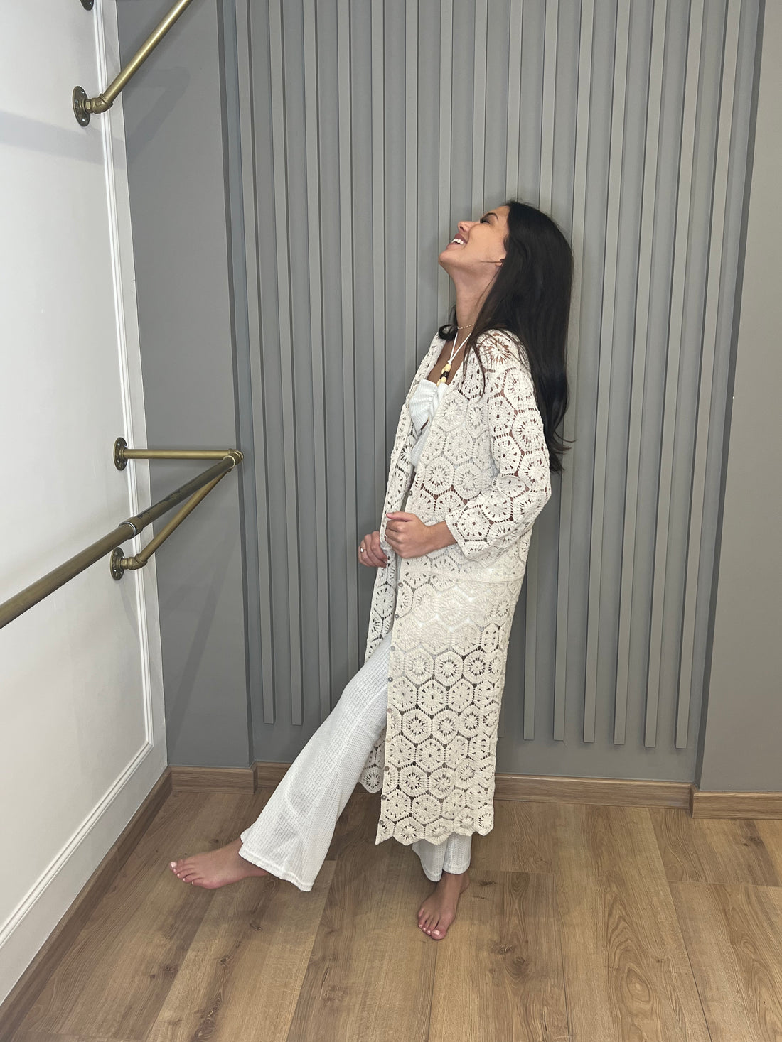 Gilet maille crochet beige