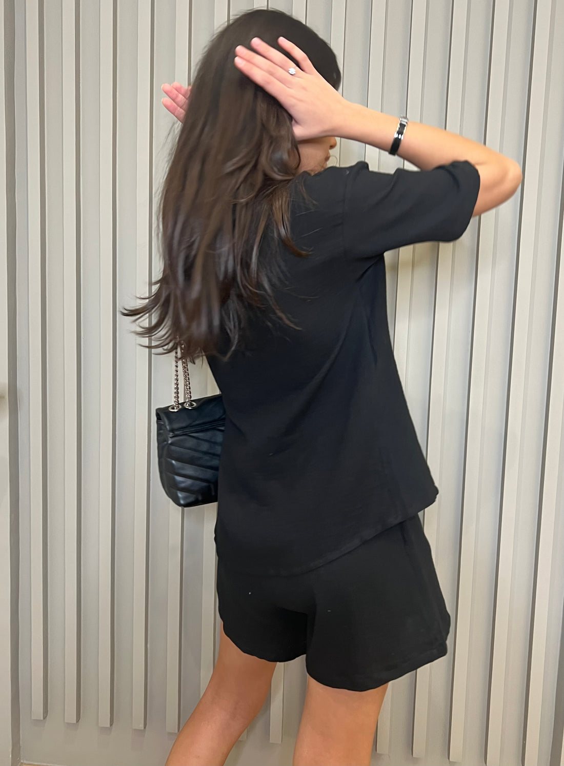 Ensemble chemise et short en gaze de coton noir SANTORIN