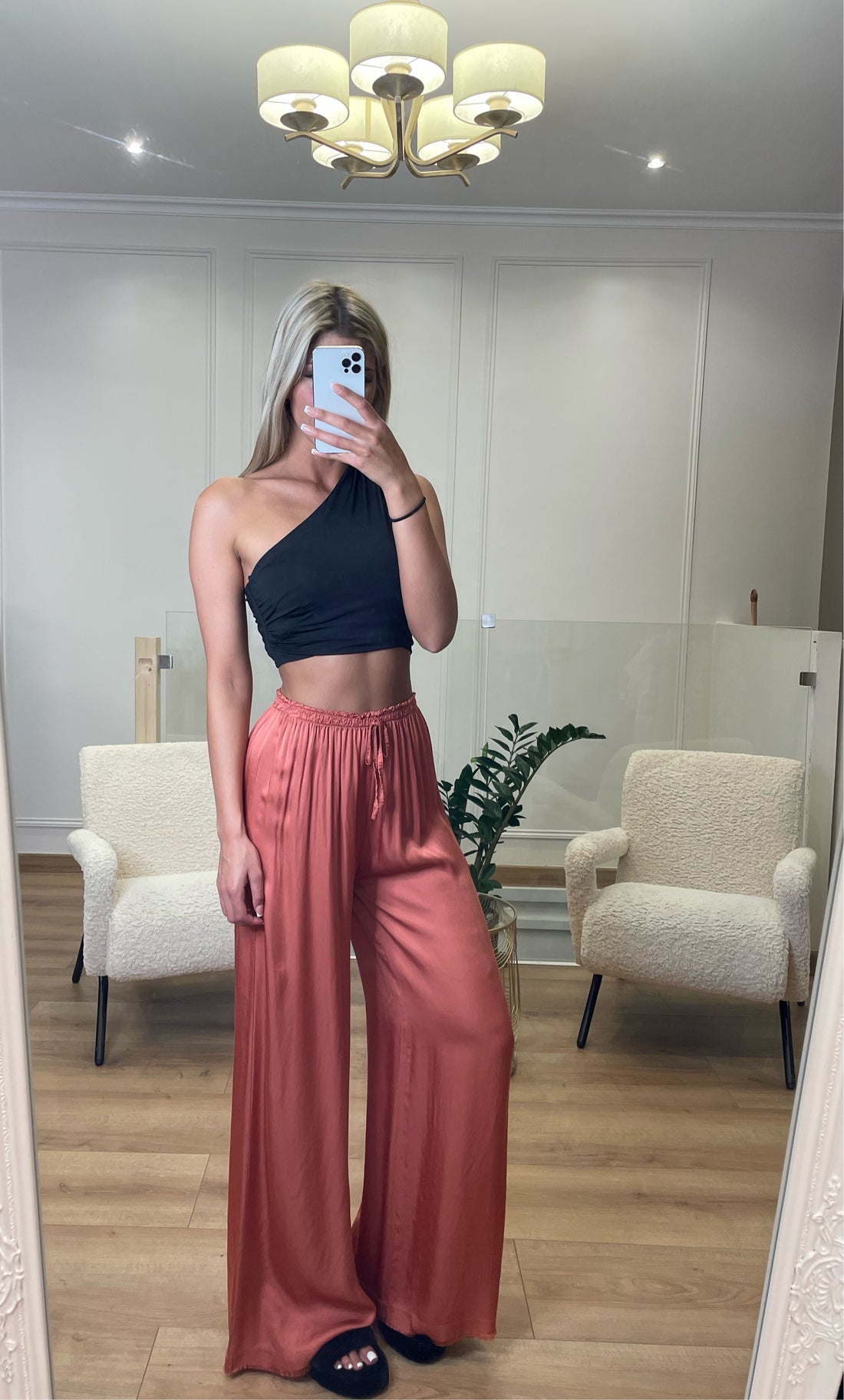 Pantalon fluide rose cuivré