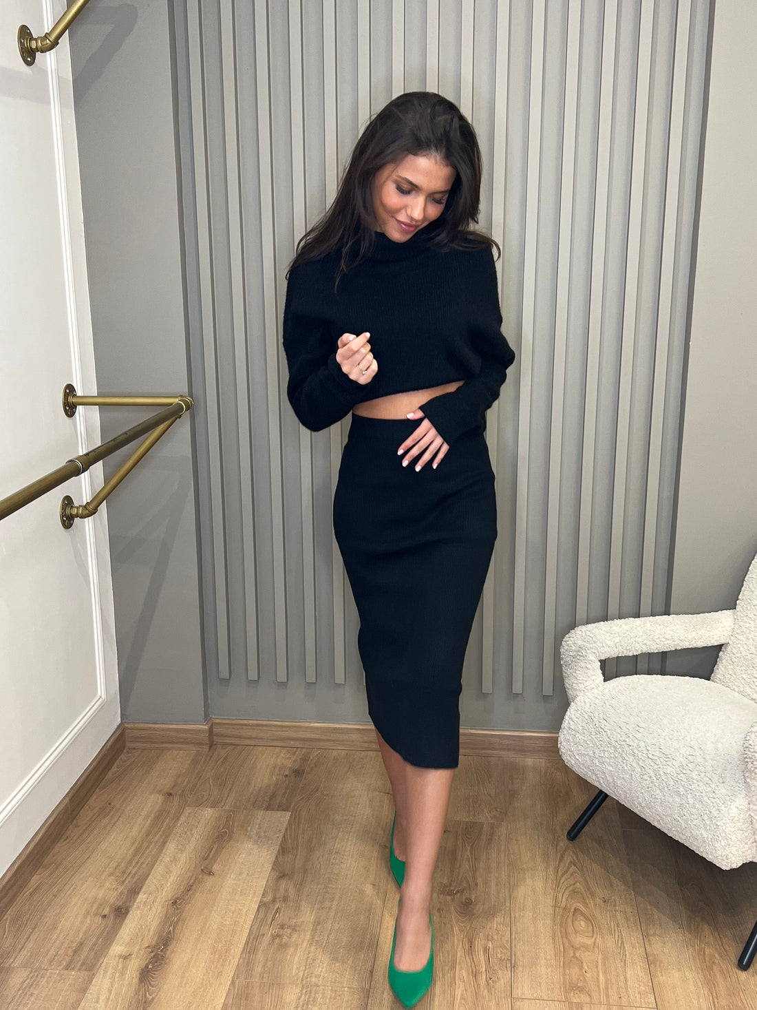 Jupe côtelée en maille noire