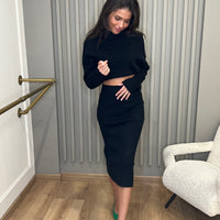 Jupe côtelée en maille noire