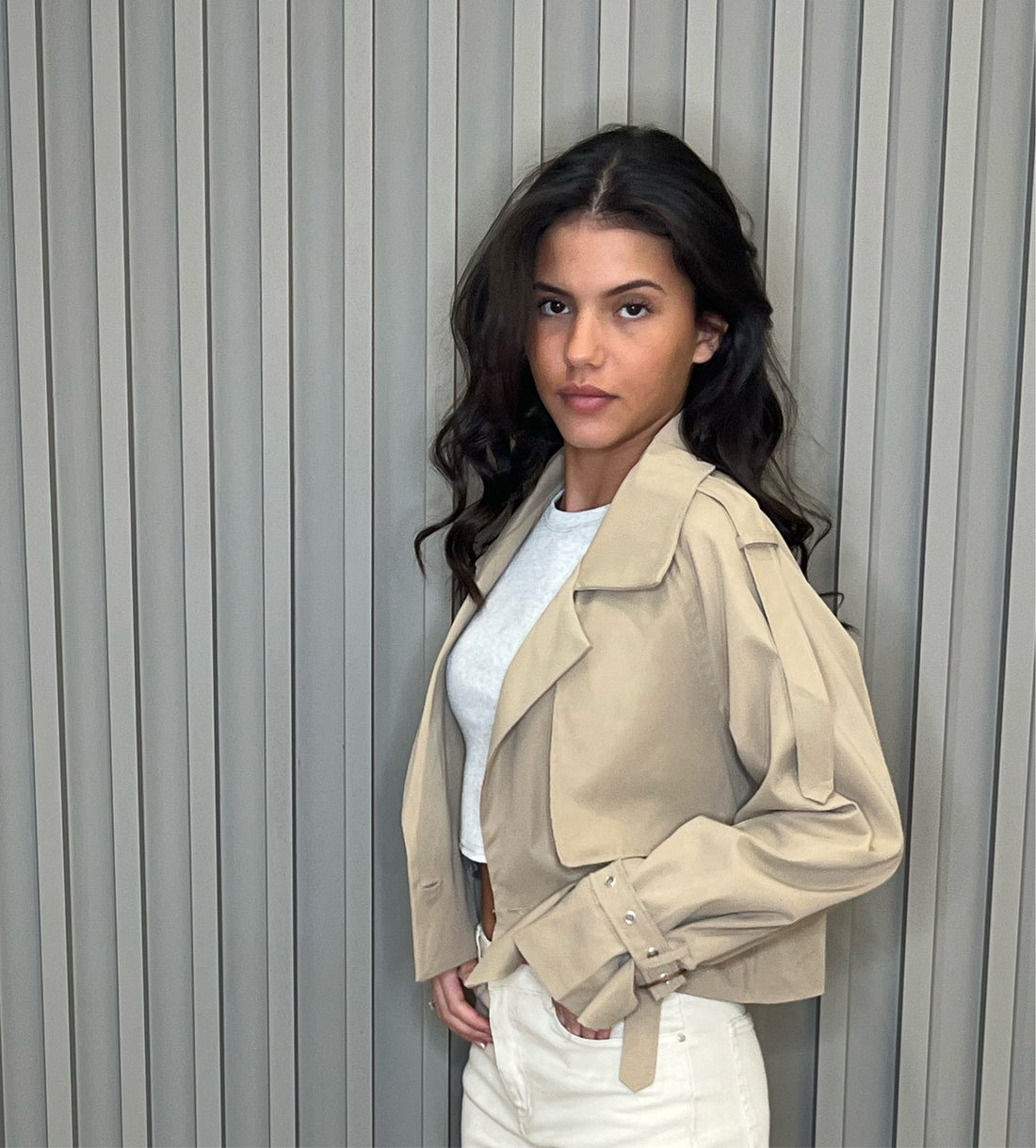 Trench-coat court beige