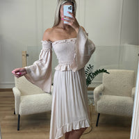 Ensemble bohème haut col bardot et jupe asymétrique