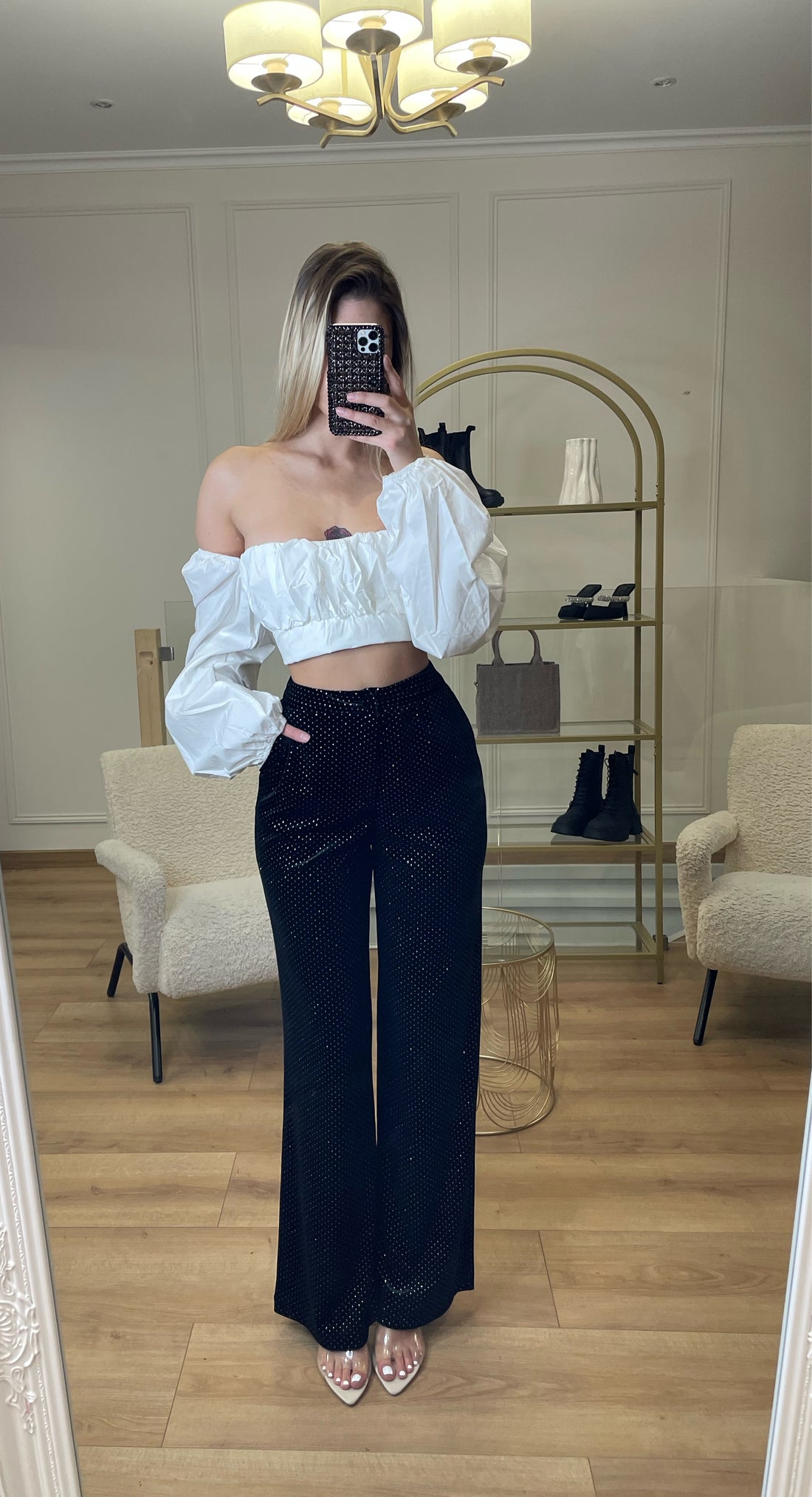 Pantalon pailleté noir en velours