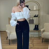 Pantalon pailleté noir en velours