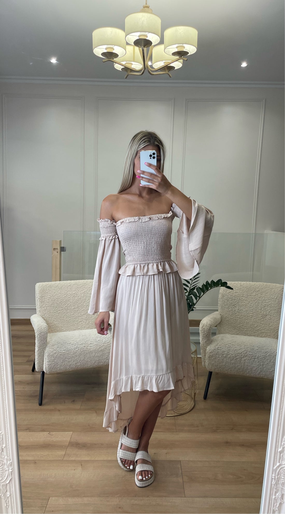 Ensemble bohème haut col bardot et jupe asymétrique