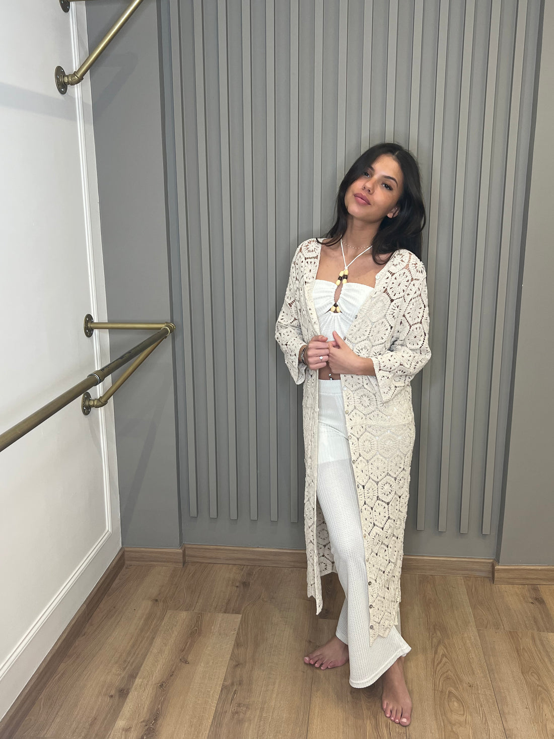 Gilet maille crochet beige