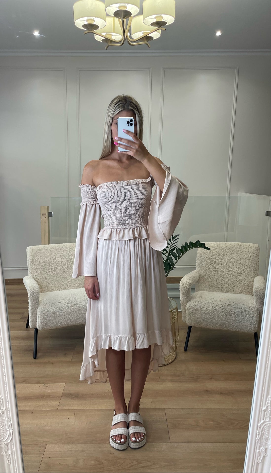 Ensemble bohème haut col bardot et jupe asymétrique