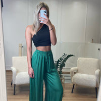 Pantalon fluide satiné vert