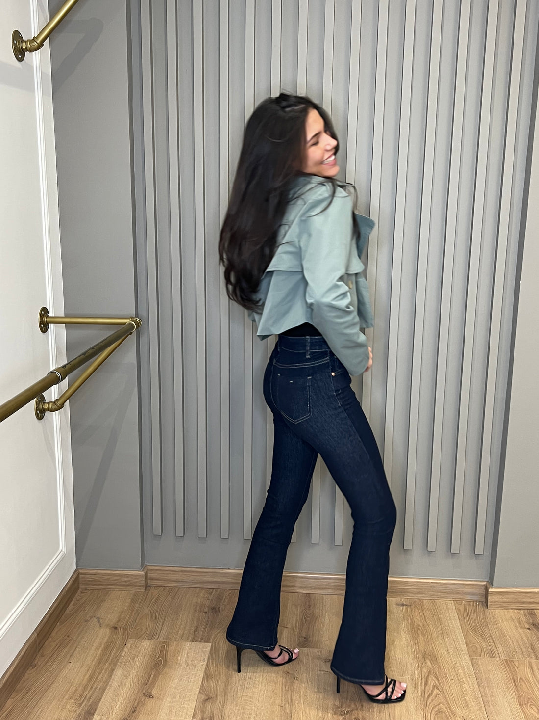 Jean slim flare à surpiqûres bleu brut