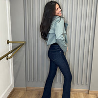 Jean slim flare à surpiqûres bleu brut