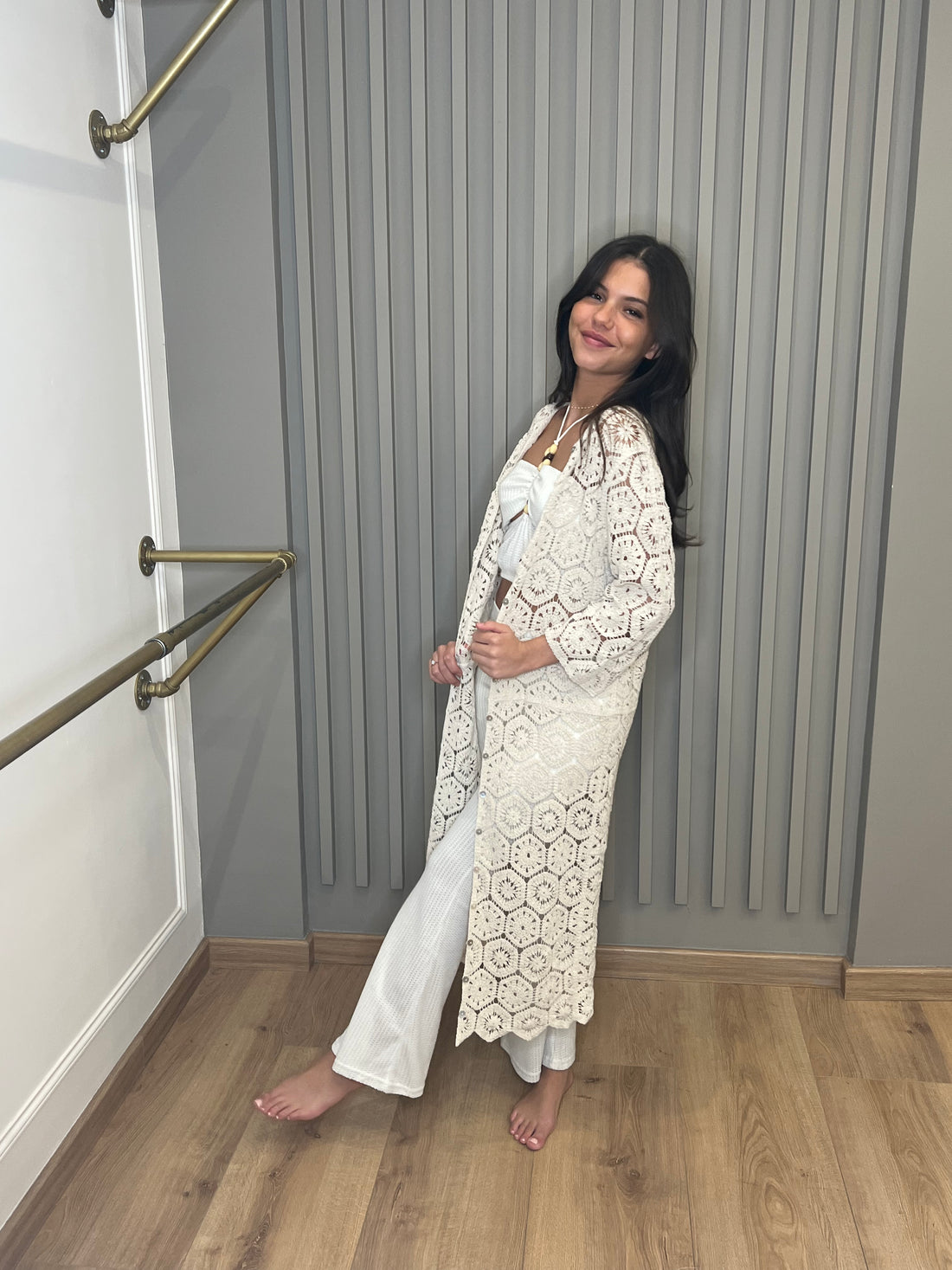 Gilet maille crochet beige