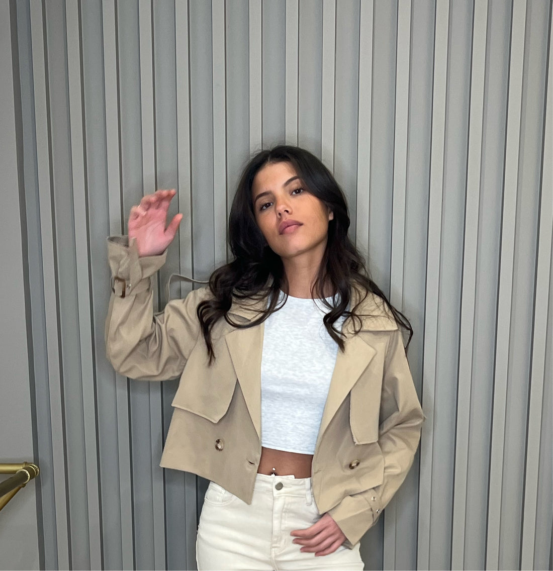 Trench-coat court beige