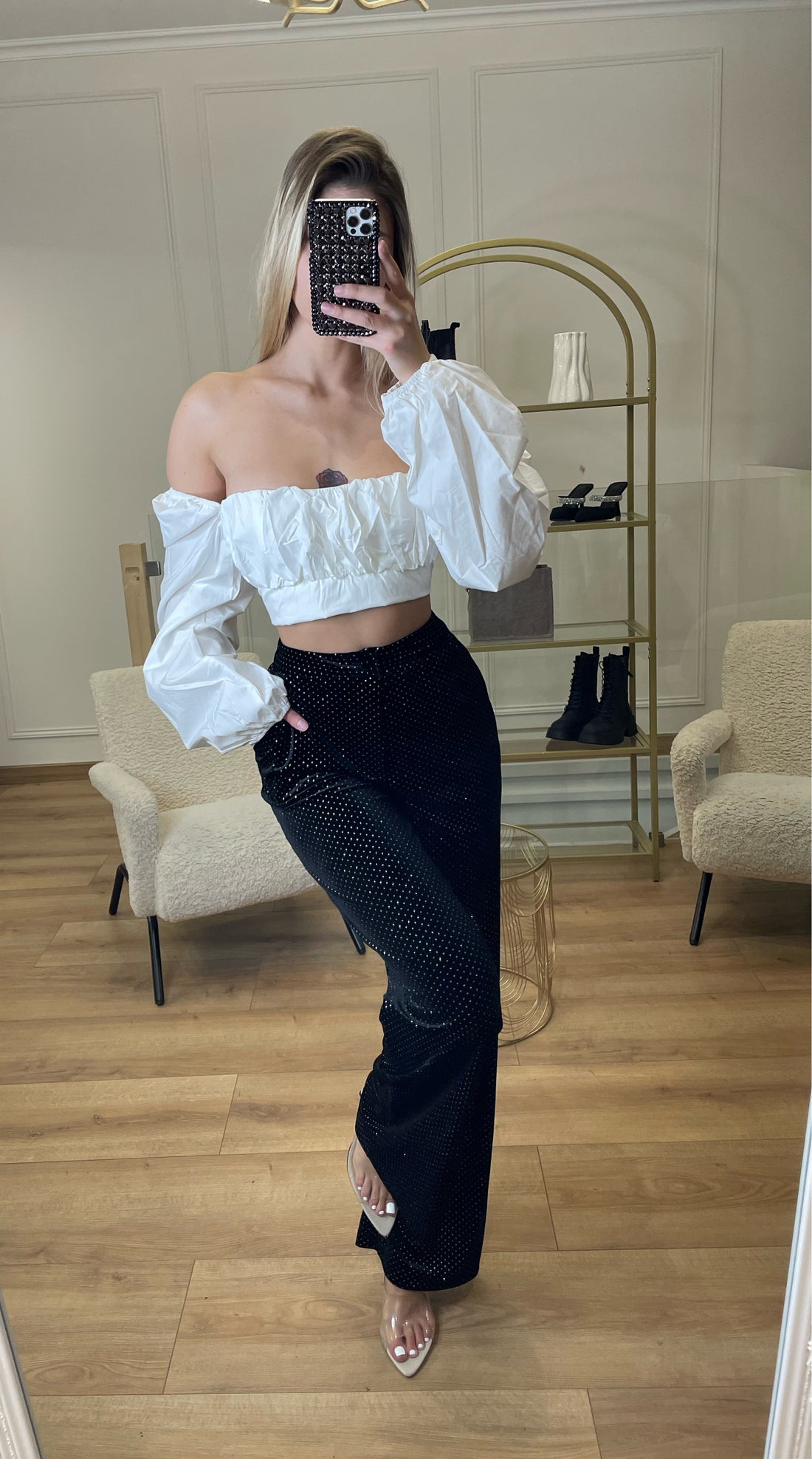 Pantalon pailleté noir en velours